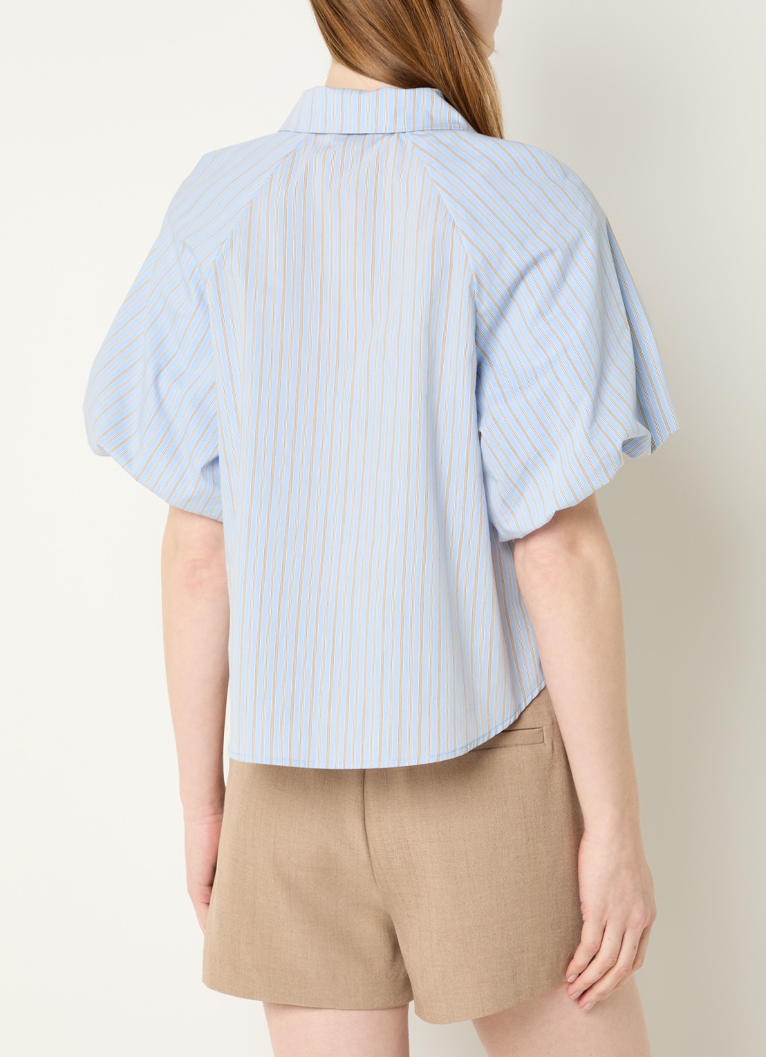 Modström Augusta blouse met ballonmouw en streepprint - achterkant lichtblauw