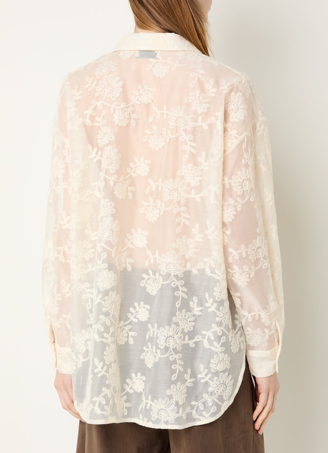 Modström Babara semi-transparante blouse met print  - achterkant 3 creme