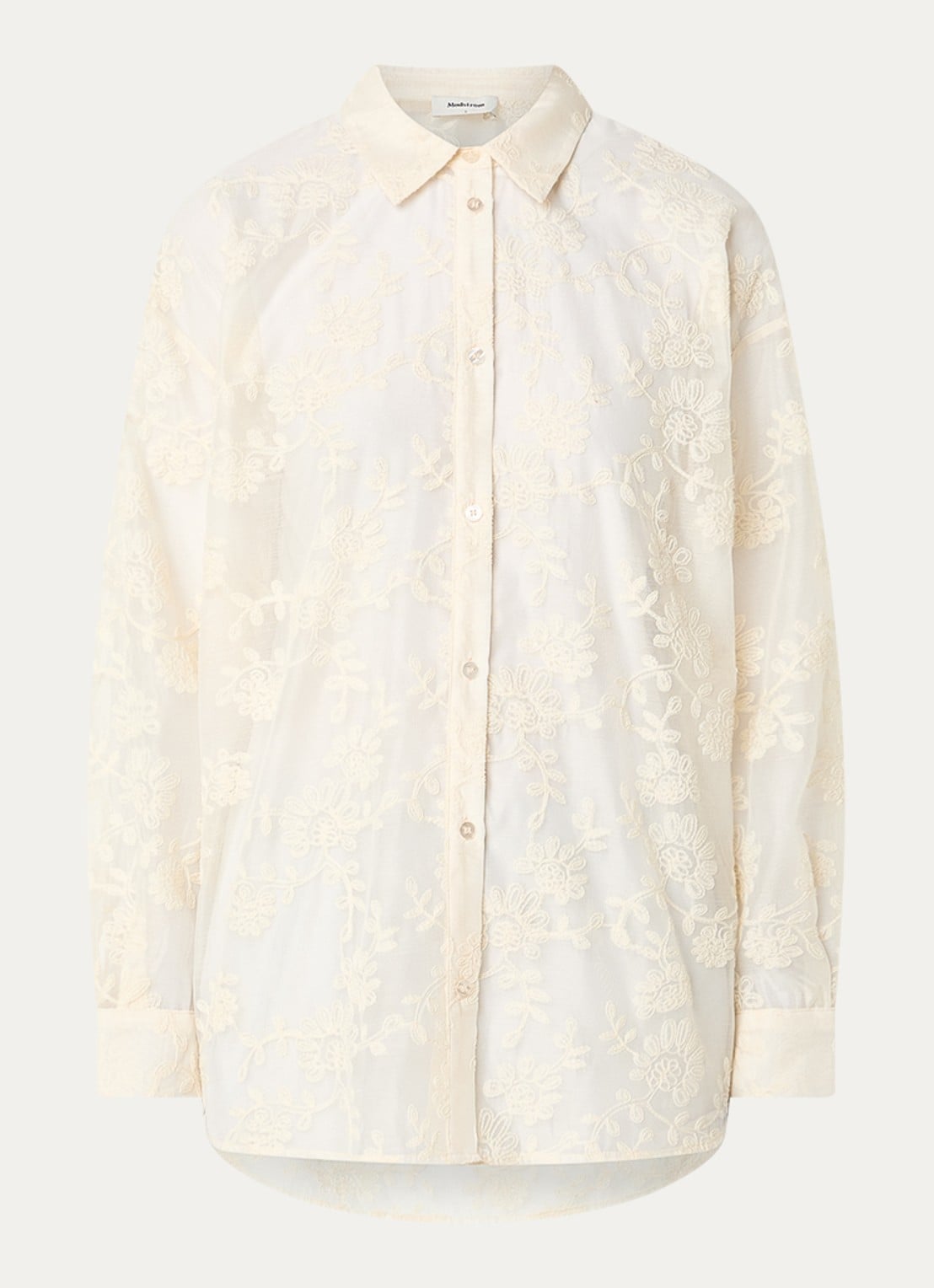 Modström Babara semi-transparante blouse met print  - voorkant creme
