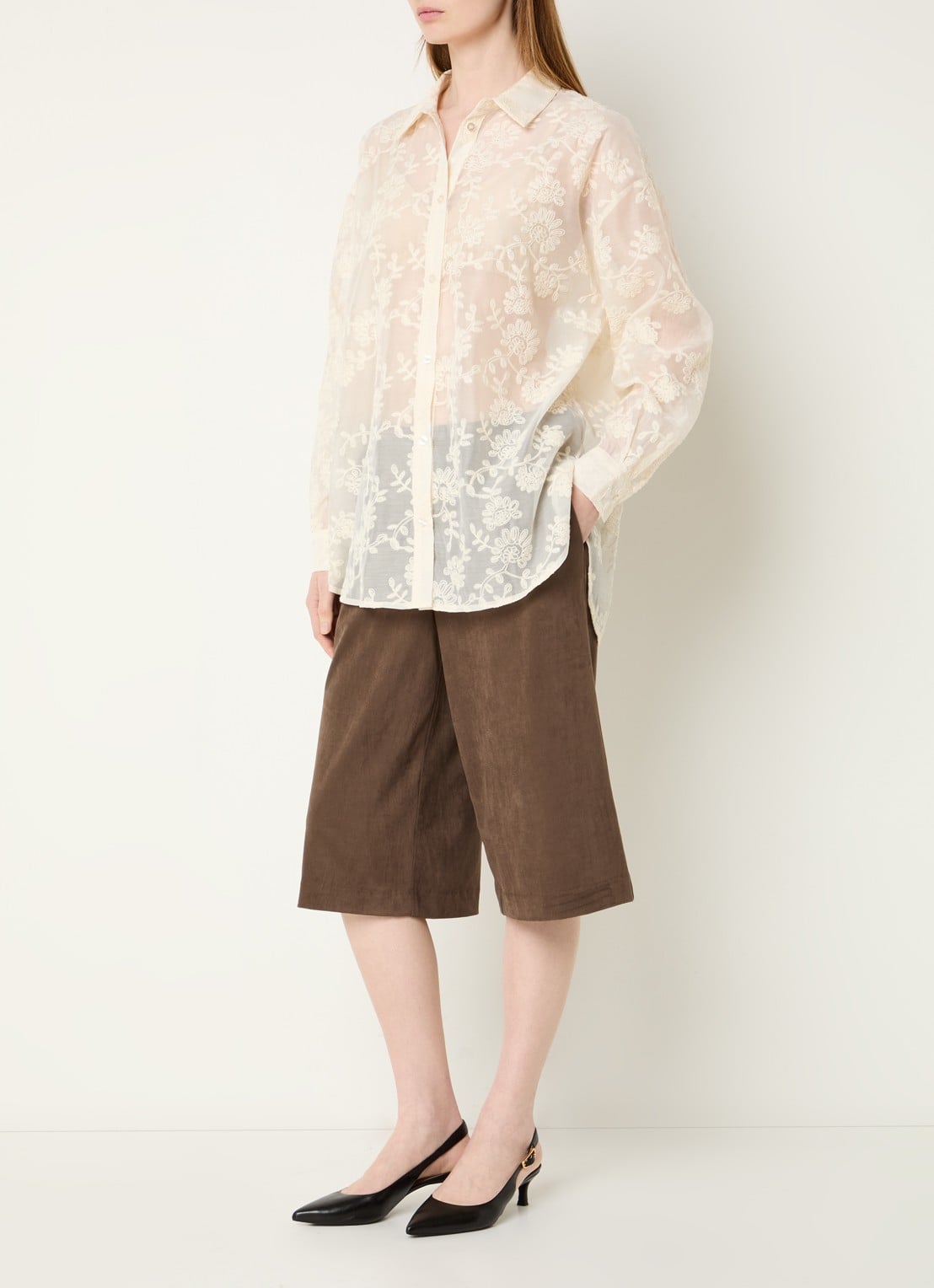 Modström Babara semi-transparante blouse met print  - voorkant 2 creme