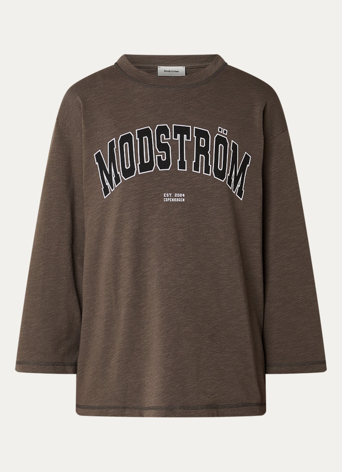 Modström Bamboo T-shirt met logoprint - voorkant 2 hazelnootbruin