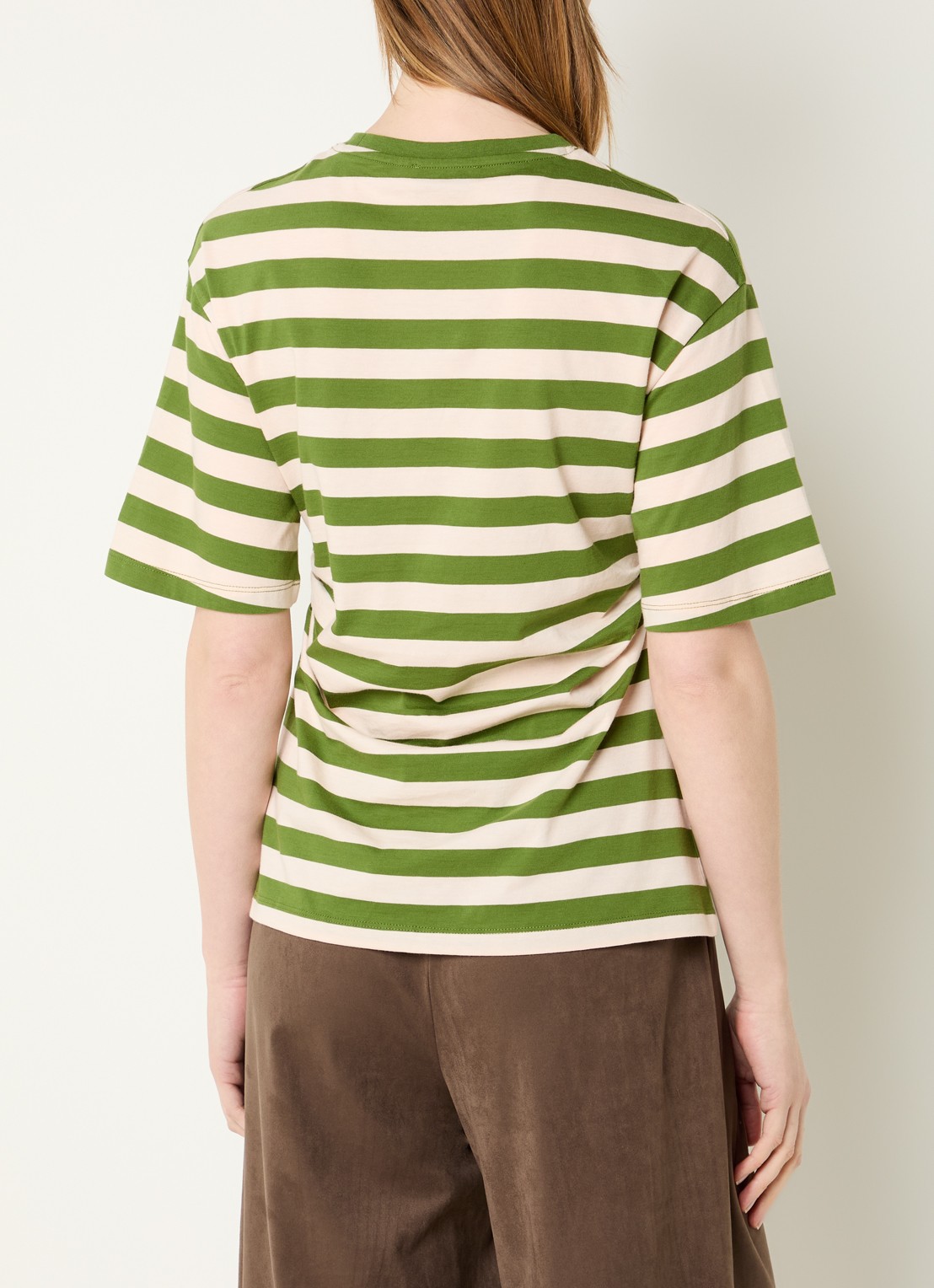 Modström Barney T-shirt met streepprint en plooidetail - achterkant groen
