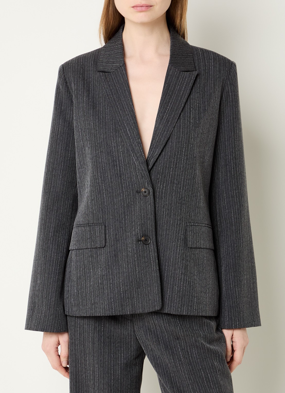 Modström Birna blazer met krijtstreep - detail 3 antraciet