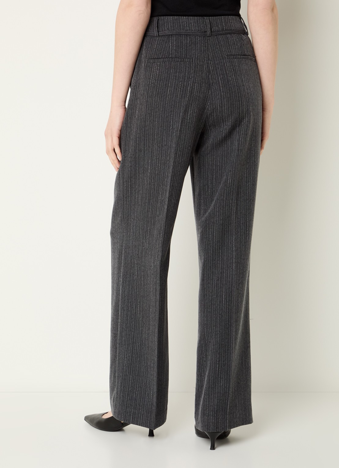 Modström Birna mid waist wide fit pantalon met krijtstreep - achterkant 4 antraciet