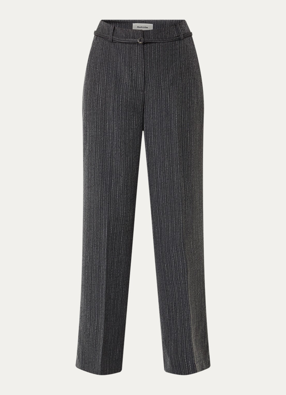 Modström Birna mid waist wide fit pantalon met krijtstreep - voorkant antraciet