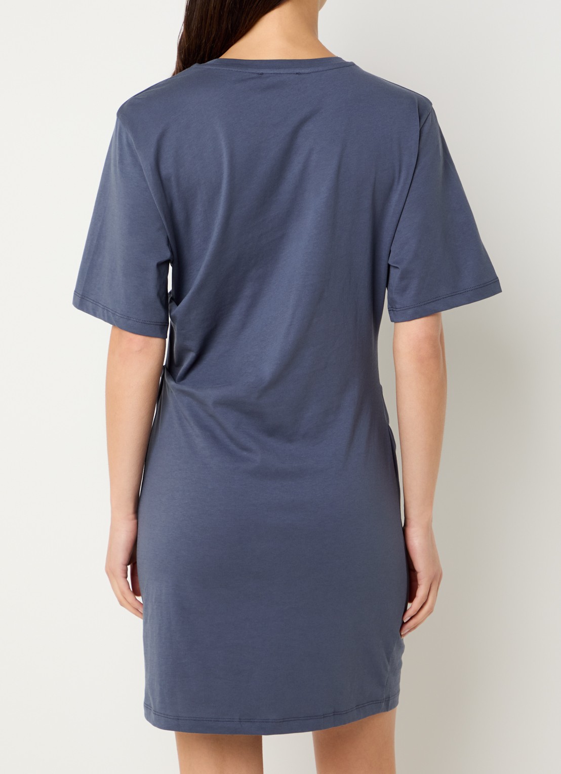 Modström Brazil mini jurk van  katoen met plooidetail - achterkant 3 donkerblauw