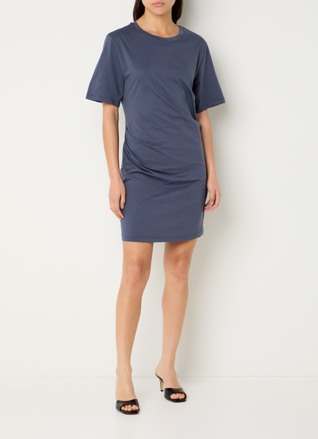 Modström Brazil mini jurk van  katoen met plooidetail - voorkant 2 donkerblauw