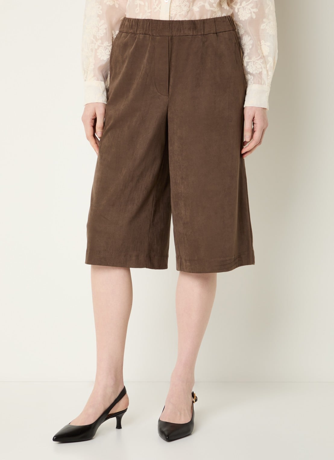 Modström Britney low waist wide fit culotte - detail 3 hazelnootbruin