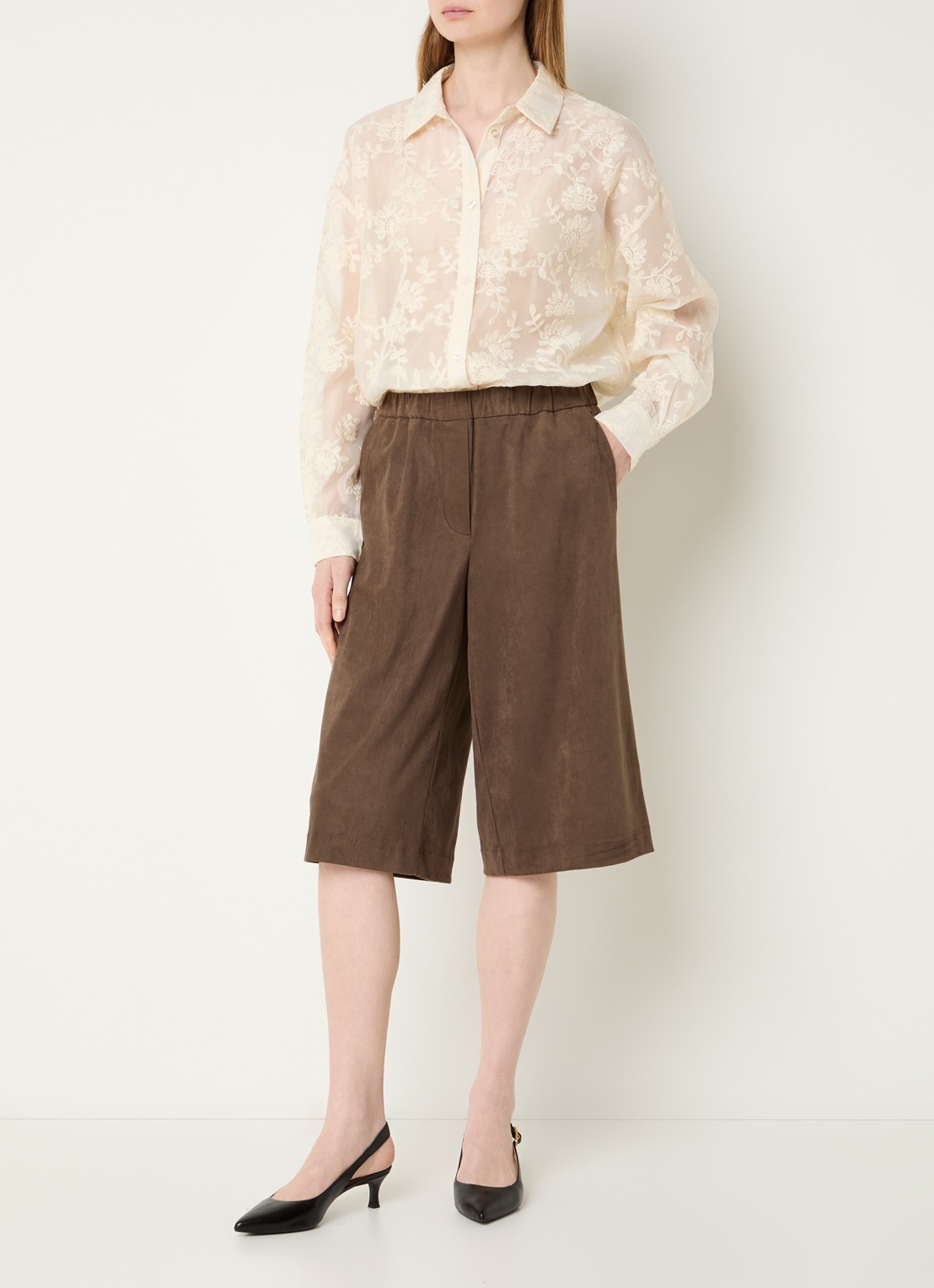 Modström Britney low waist wide fit culotte - voorkant 2 hazelnootbruin