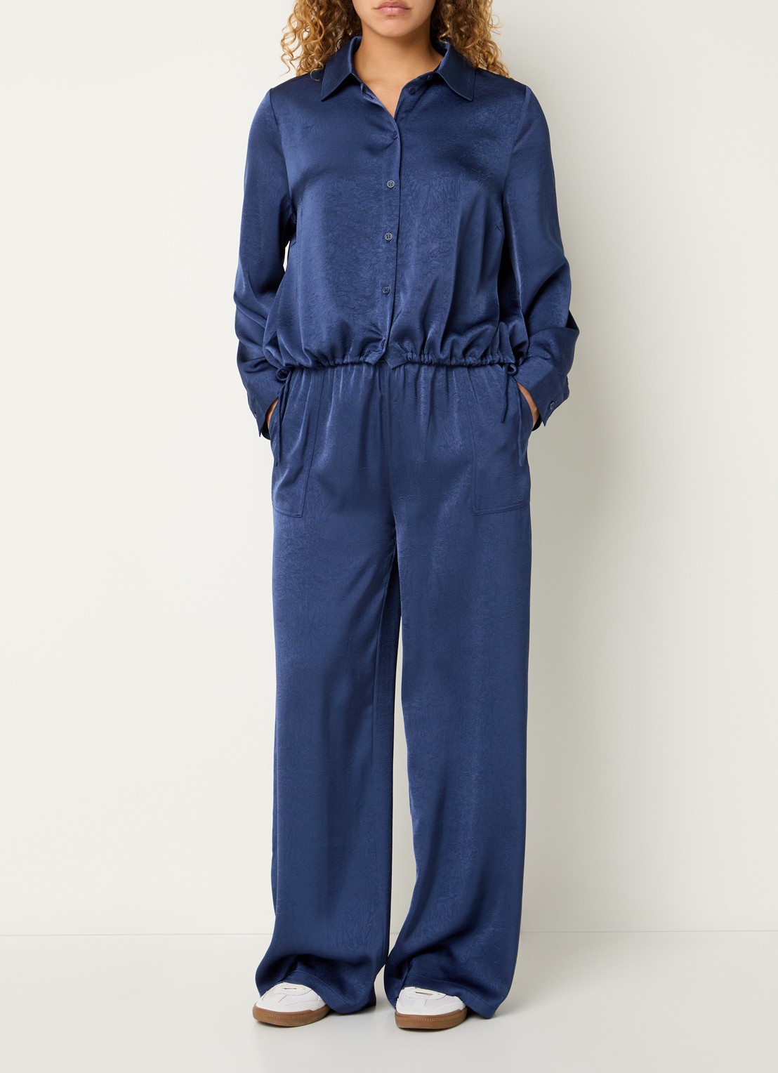 Modström Cabrina high waist loose fit broek met steekzakken - voorkant 4 kobaltblauw