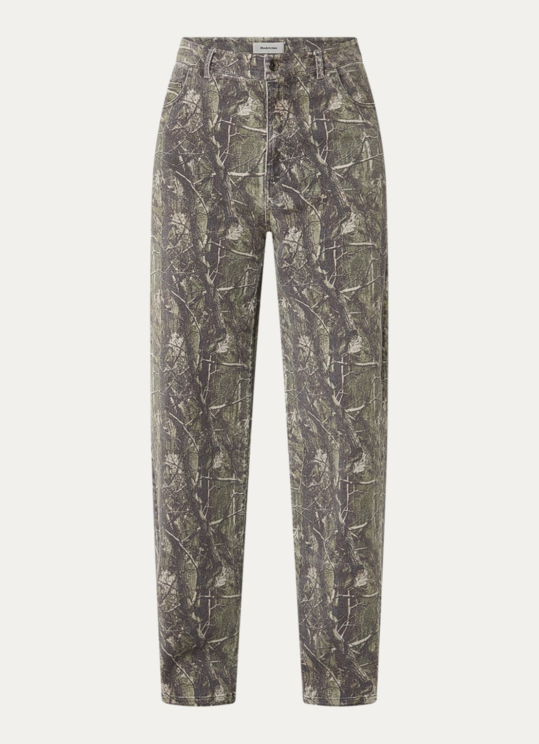 Modström Carton high waist wide leg jeans met camouflageprint - voorkant 4 donkergroen