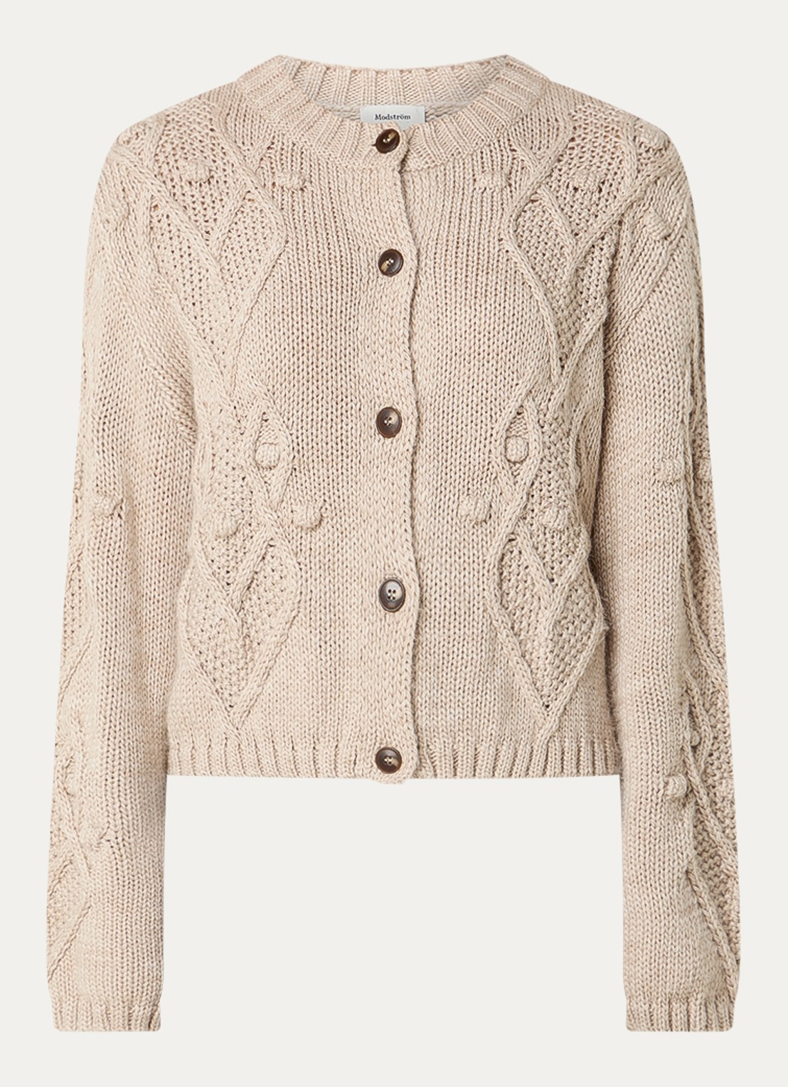 Modström Dahlia grofgebreid vest met ronde hals - voorkant 2 beige