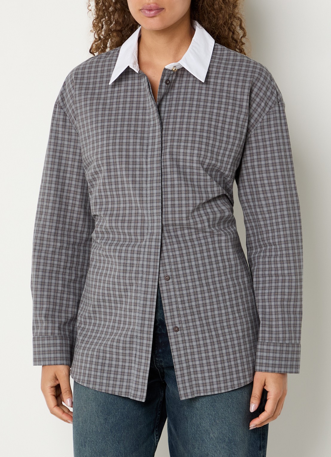 Modström Damaris blouse met ruitdessin - detail antraciet