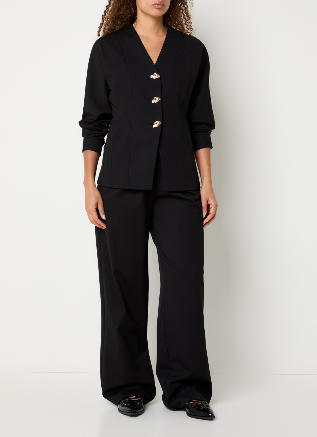 Modström Dorit high waist wide fit pantalon met steekzakken - voorkant 2 zwart