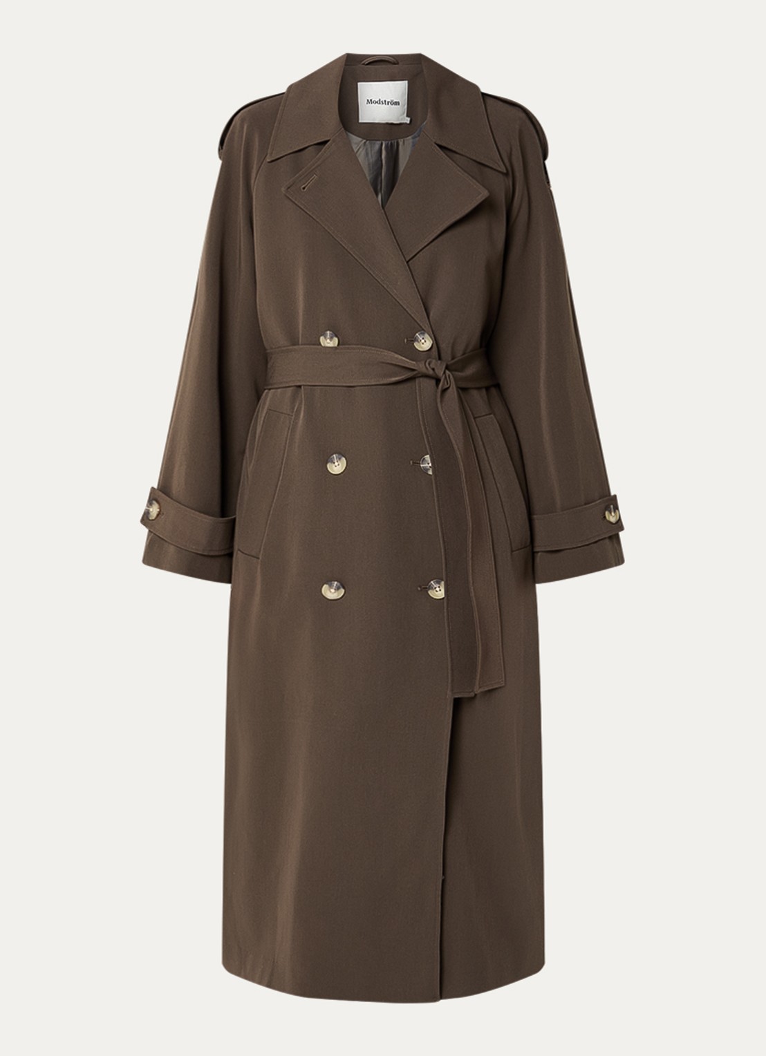 Modström EvieMD trenchcoat met steekzakken en ceintuur - voorkant 2 naturel