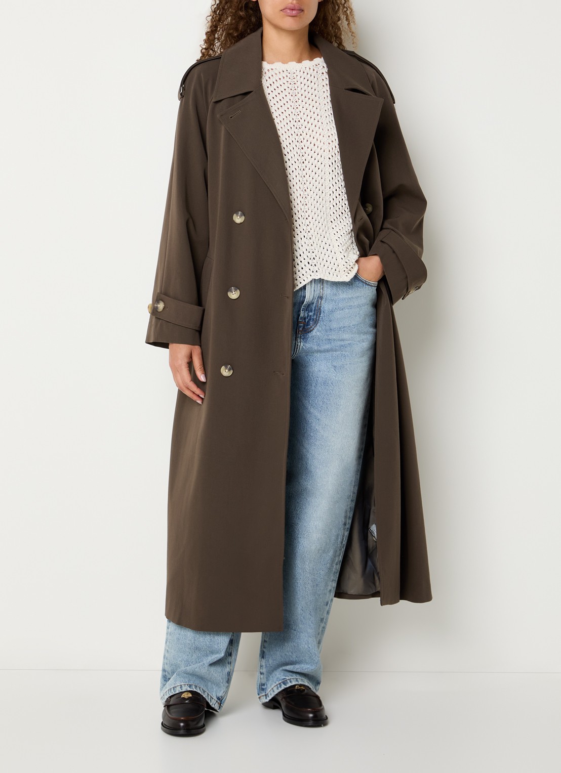 Modström EvieMD trenchcoat met steekzakken en ceintuur - voorkant 3 naturel