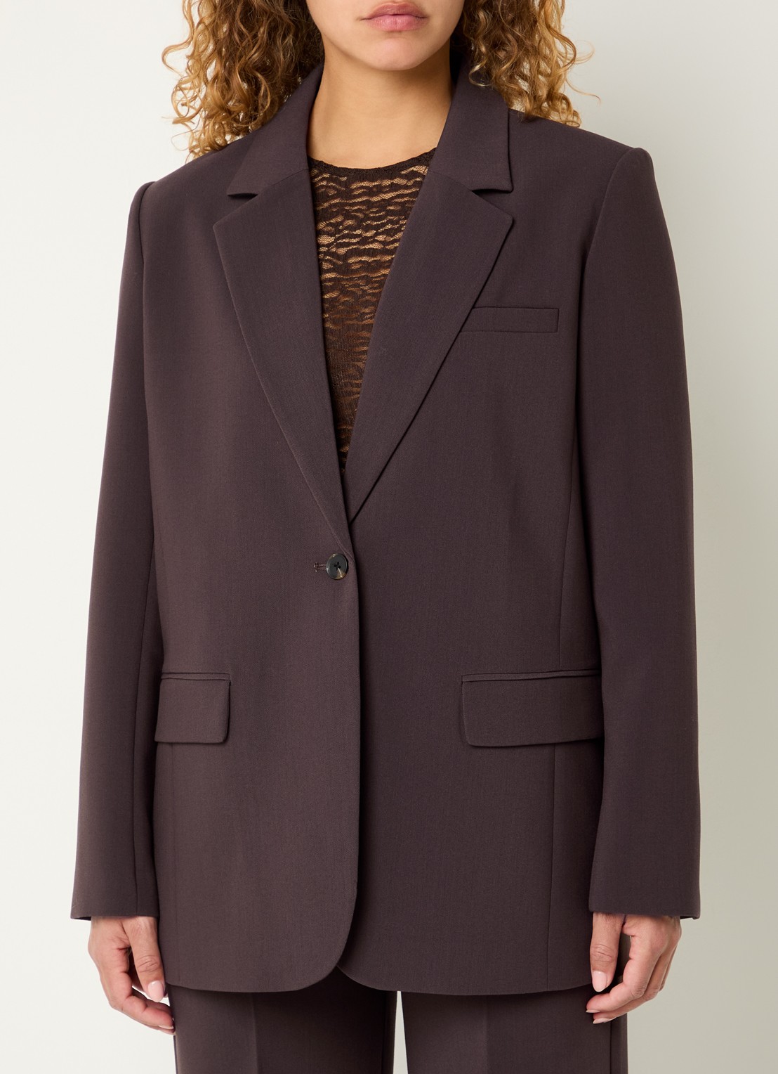 Modström Gale blazer met klepzakken - detail 4 donkerbruin