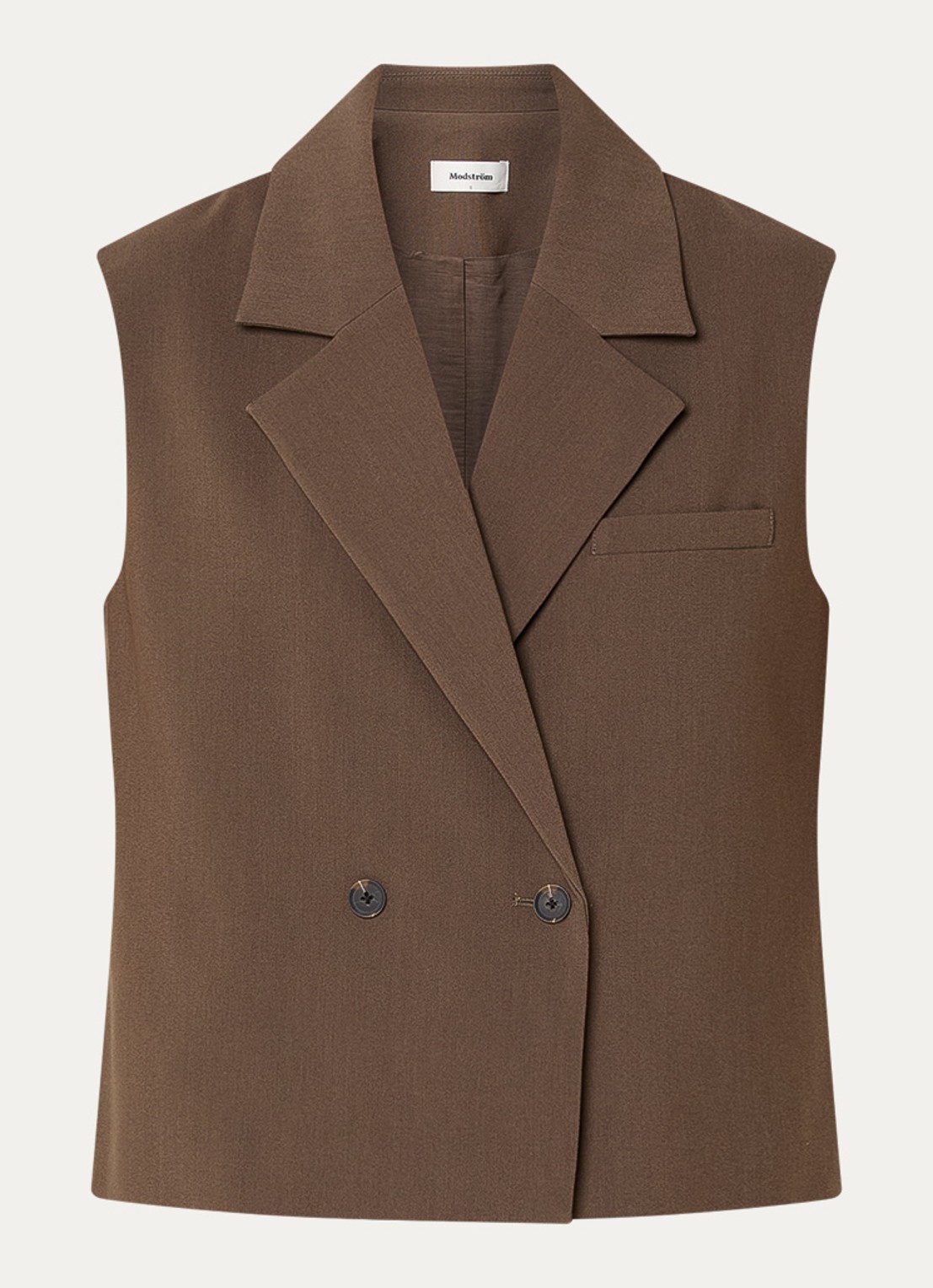 Modström Gale double-breasted gilet  - voorkant 3 lichtbruin