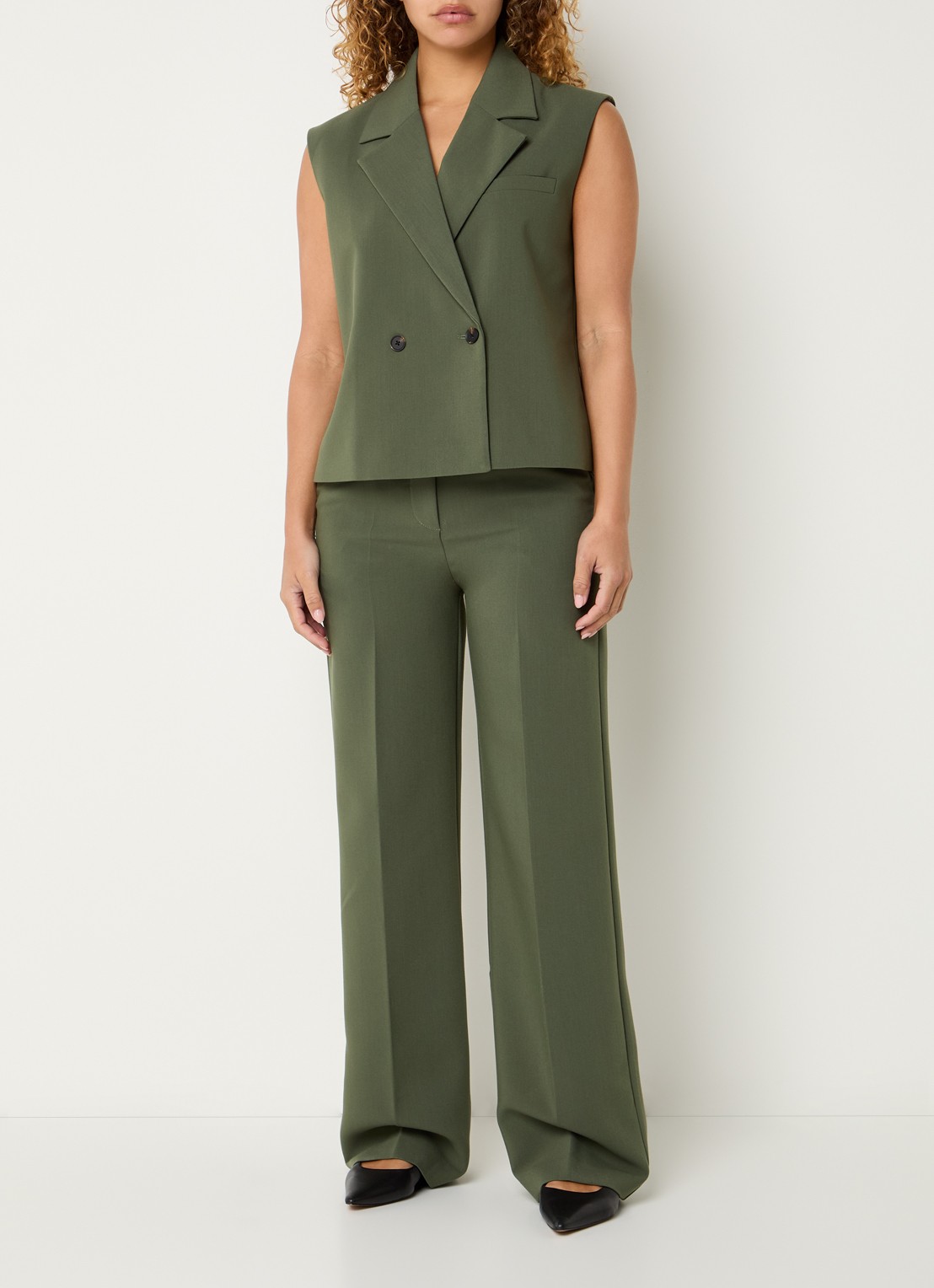 Modström Gale double-breasted gilet  - voorkant 2 olijfgroen