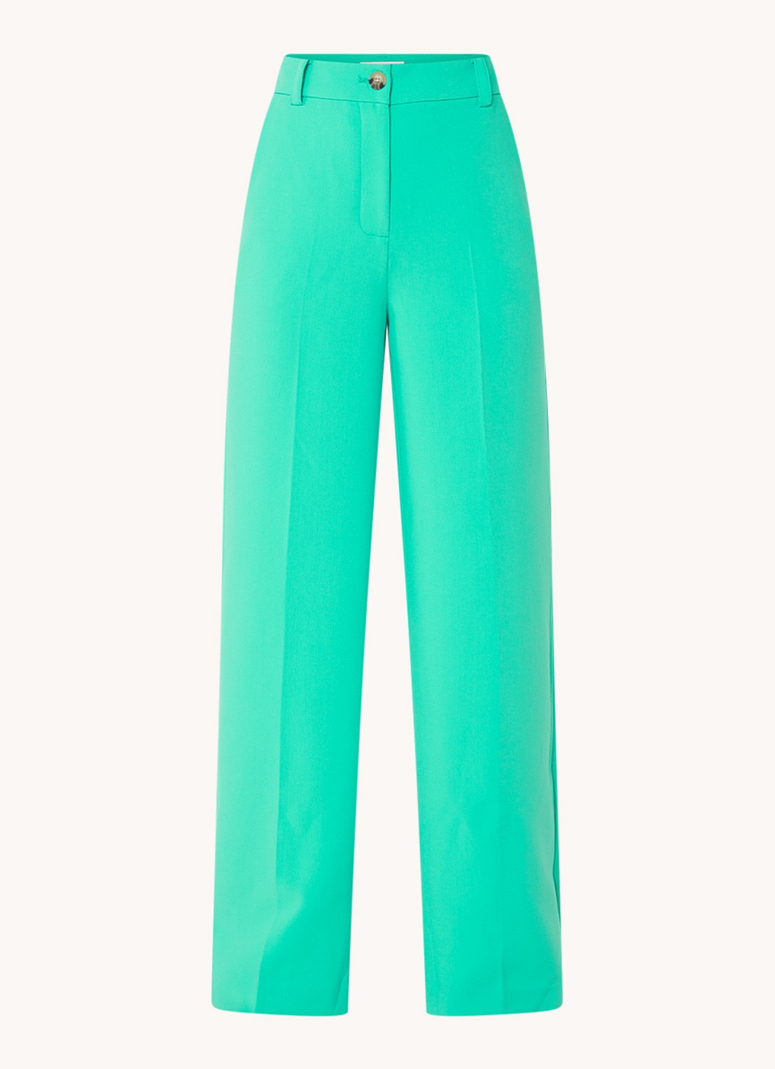 Modström Gale high waist straight fit pantalon met steekzakken en persplooi - voorkant groen