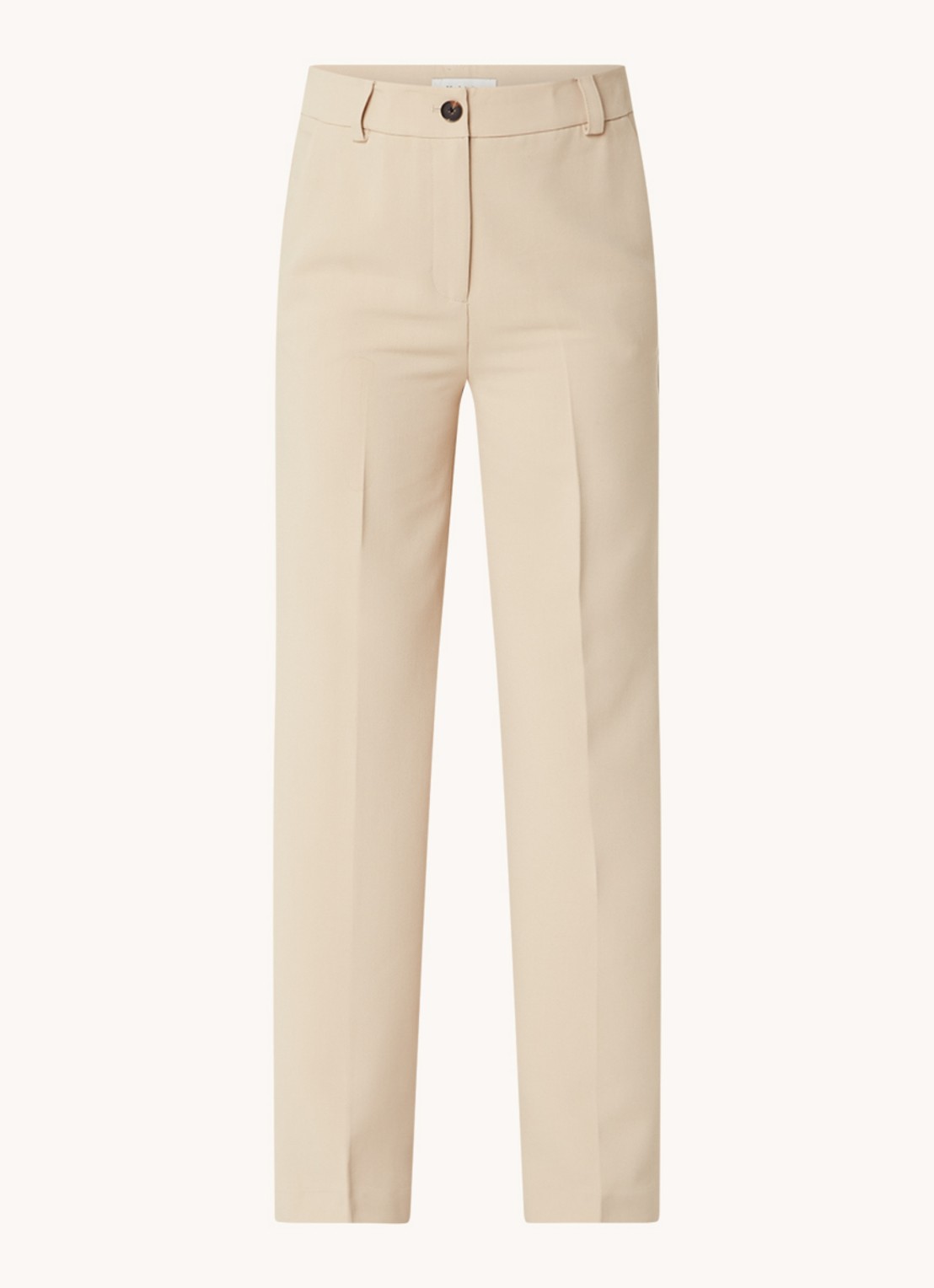 Modström Gale high waist straight fit pantalon met steekzakken en persplooi - voorkant 3 donkerbeige