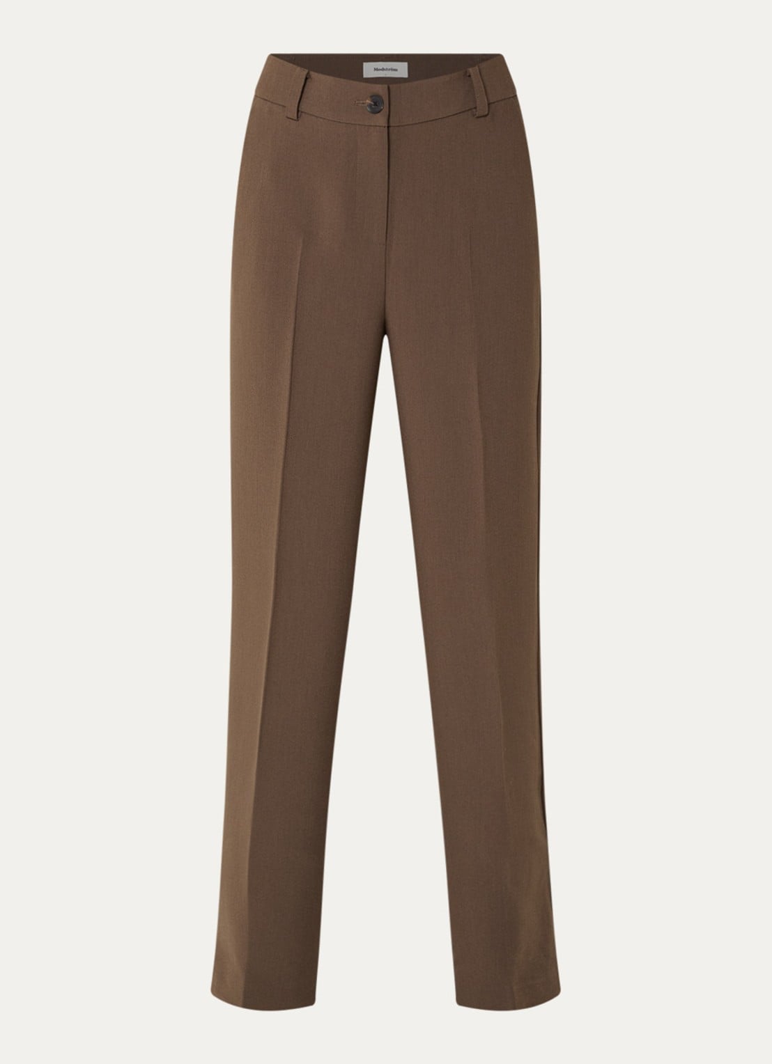 Modström Gale high waist straight fit pantalon met steekzakken en persplooi - voorkant 2 khaki