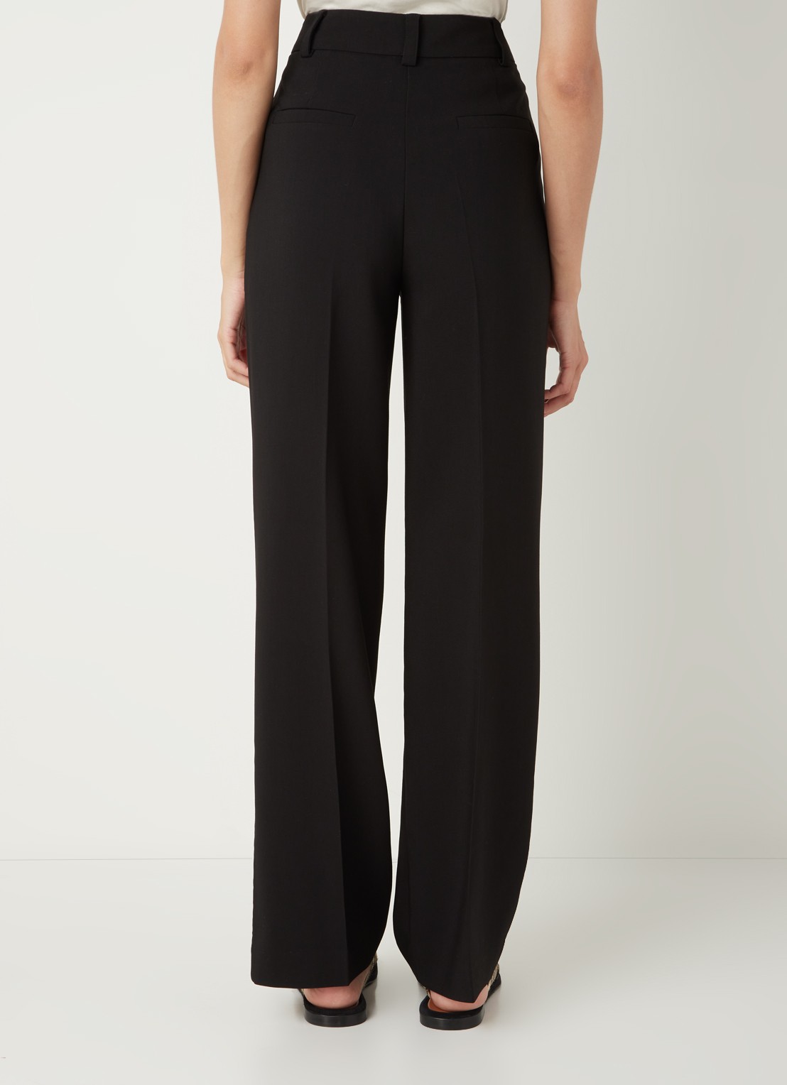 Modström Gale high waist straight fit pantalon met steekzakken en persplooi - achterkant 4 zwart