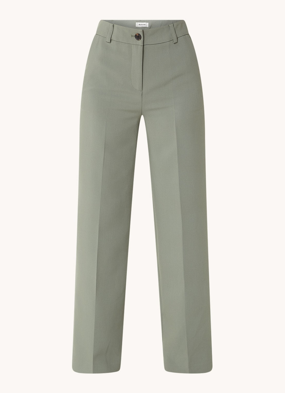 Modström Gale high waist straight fit pantalon met steekzakken en persplooi - voorkant 3 olijfgroen
