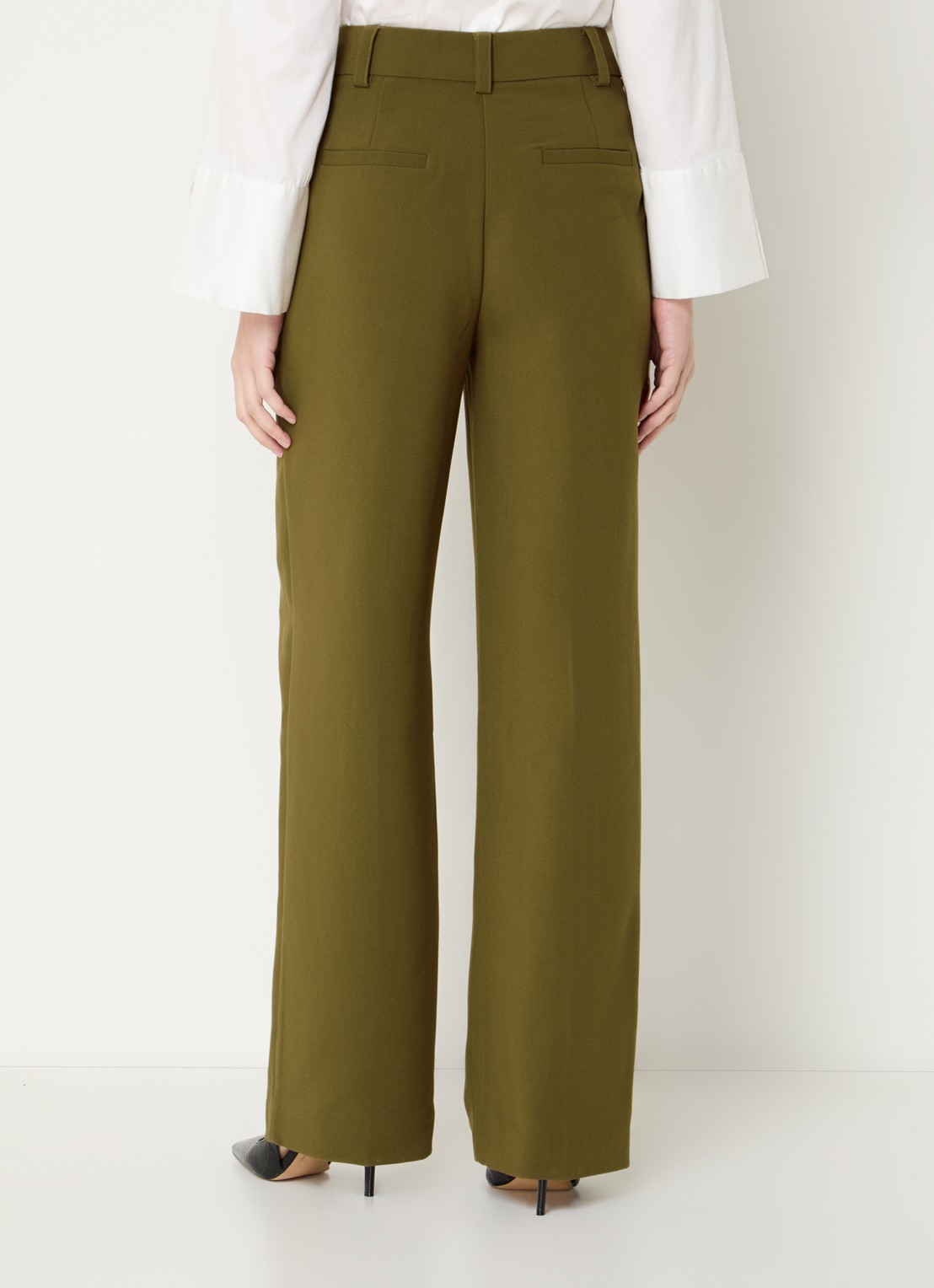 Modström Gale high waist straight fit pantalon met steekzakken en persplooi - achterkant 3 mosgroen