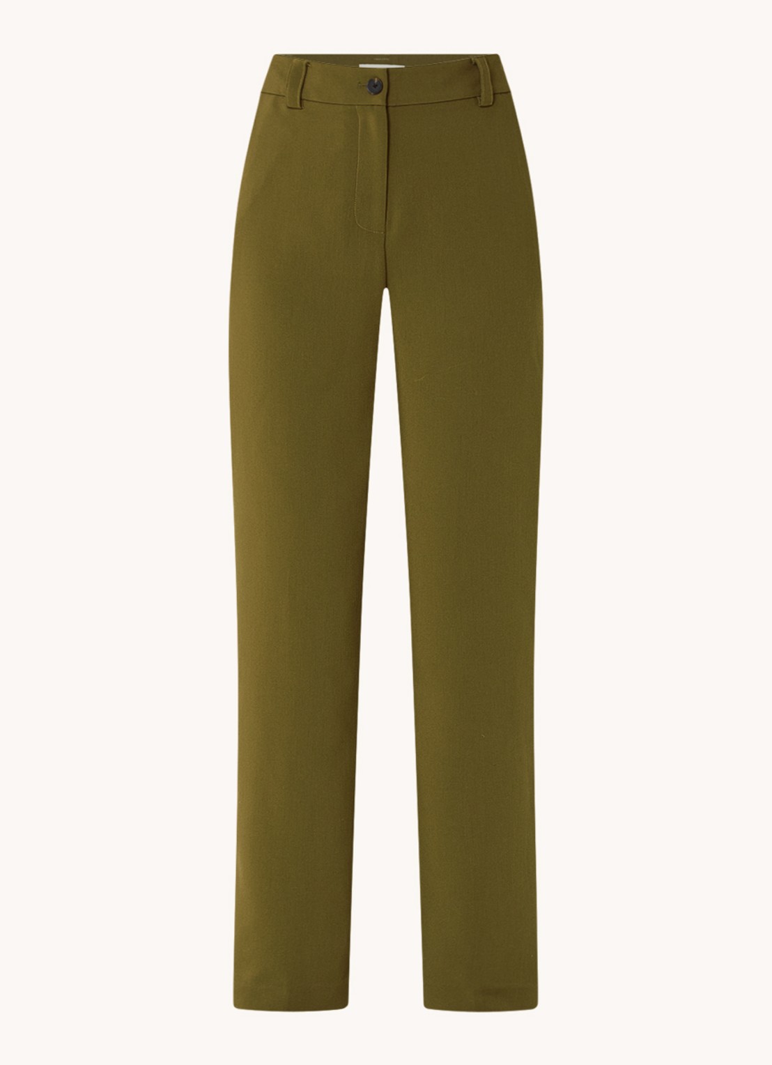 Modström Gale high waist straight fit pantalon met steekzakken en persplooi - voorkant mosgroen