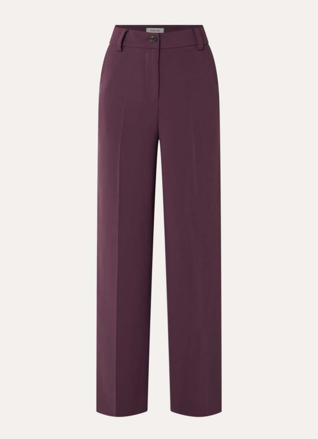 Modström Gale high waist straight fit pantalon met steekzakken en persplooi - voorkant aubergine
