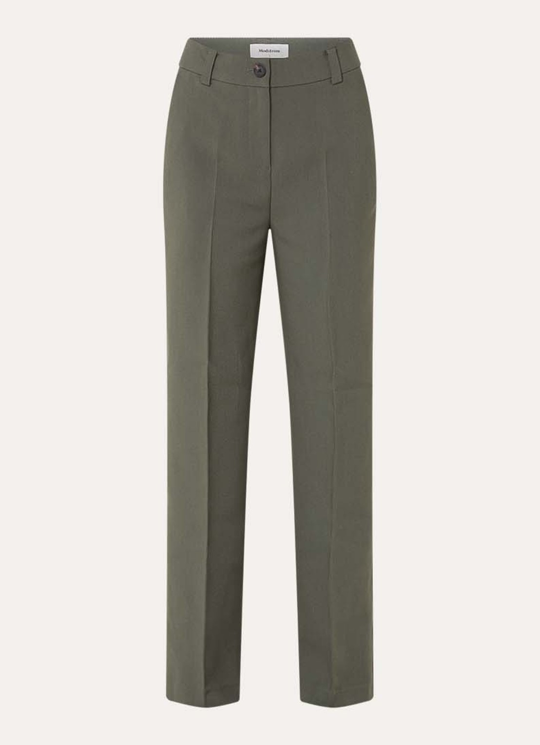Modström Gale high waist straight fit pantalon met steekzakken en persplooi - voorkant 2 bronsgroen