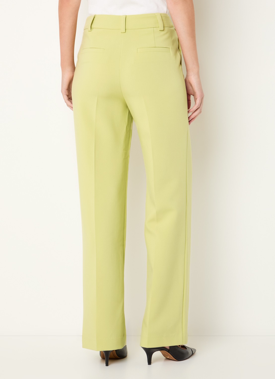 Modström Gale high waist straight fit pantalon met steekzakken en persplooi - achterkant lime