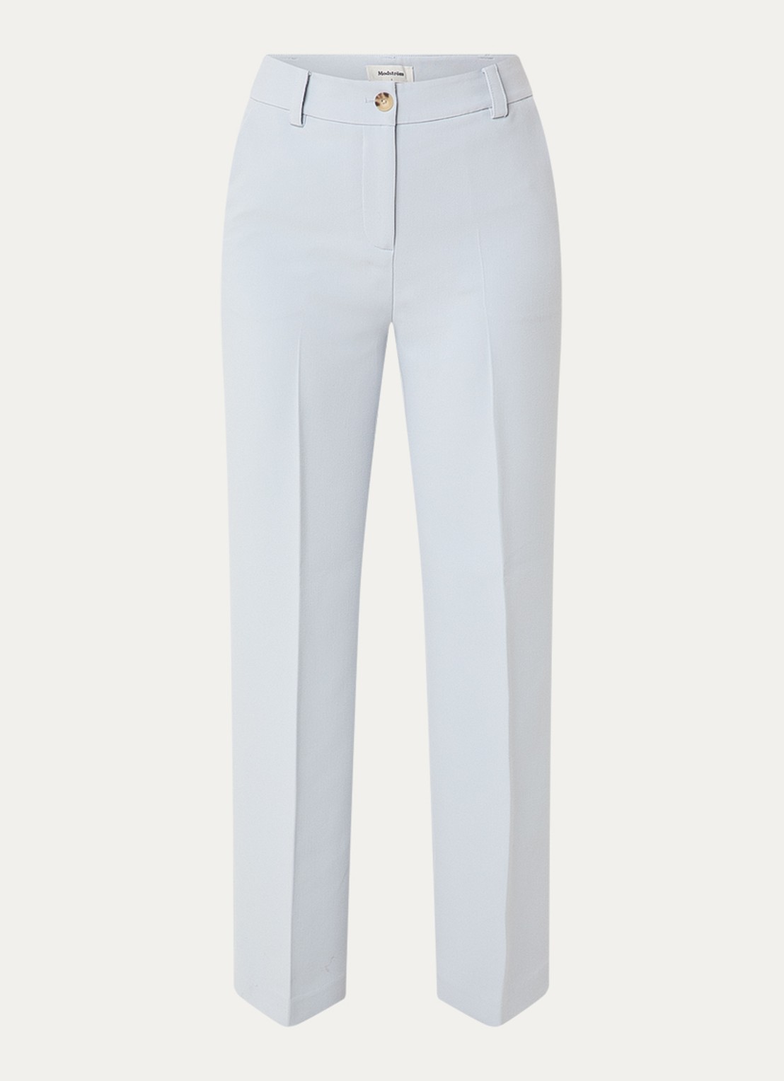 Modström Gale high waist straight fit pantalon met steekzakken en persplooi - voorkant 3 lichtblauw