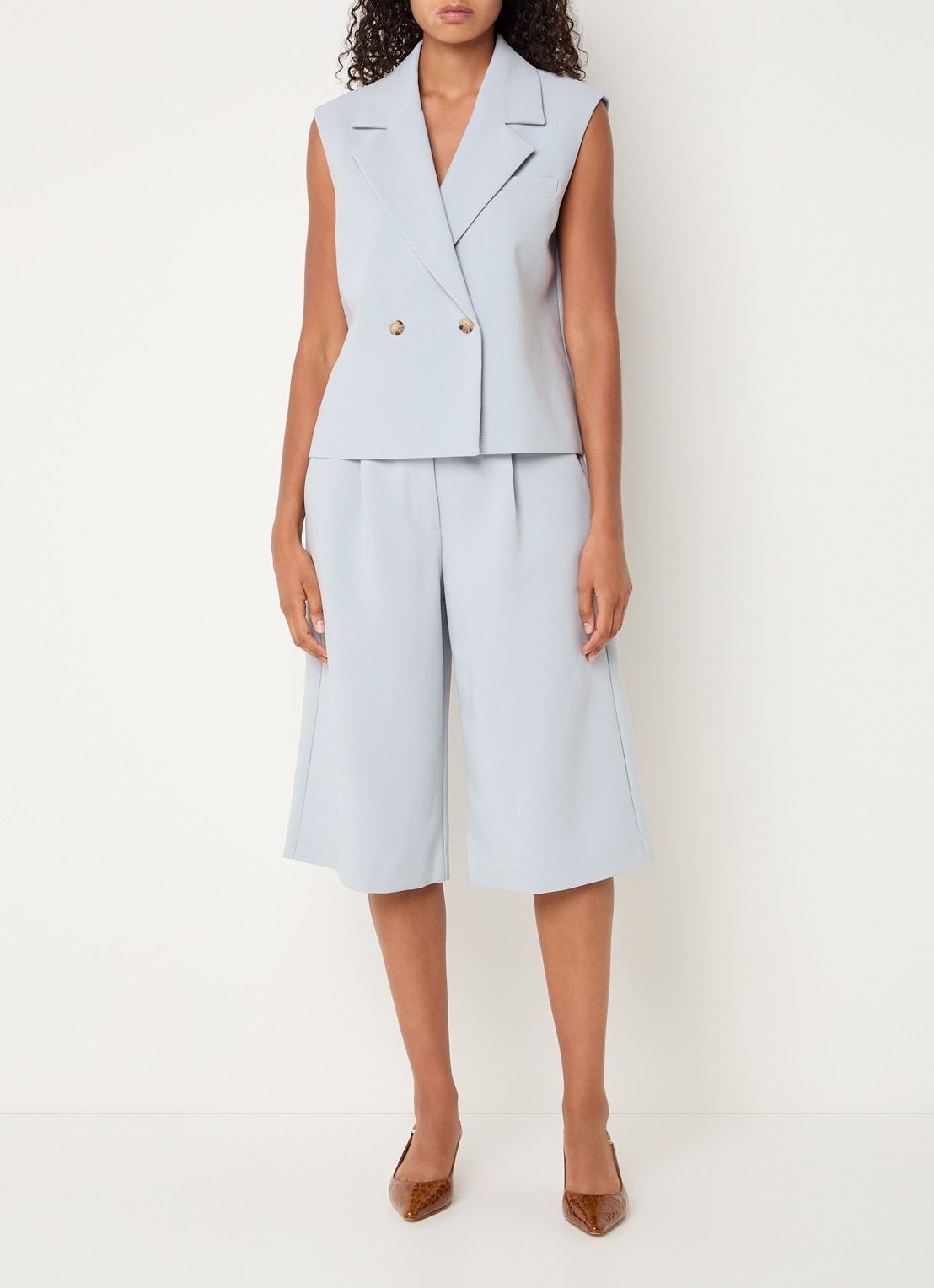Modström Gale mid waist wide fit culotte - voorkant 4 lichtblauw