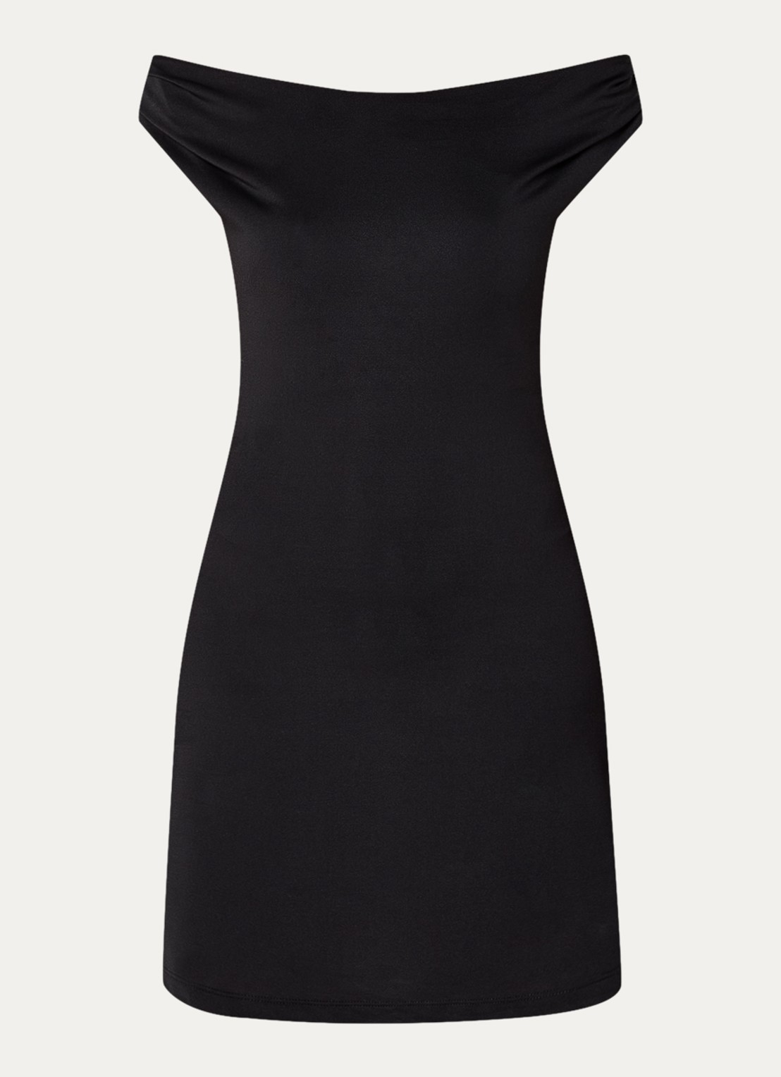 Modström Hima off shoulder mini jurk van satijn - voorkant 2 zwart