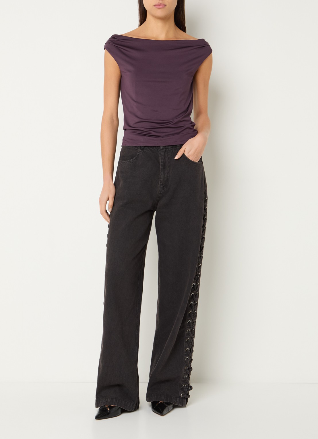 Modström Hima off shoulder top - voorkant 2 aubergine