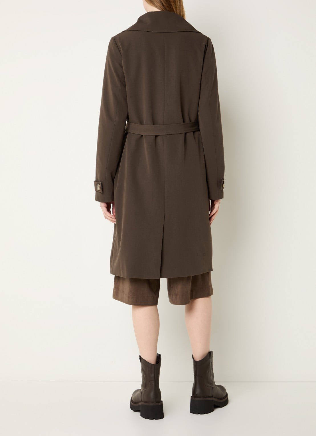Modström Hiro trenchcoat met dubbele knopenrij en strikceintuur - achterkant 4 bronsgroen