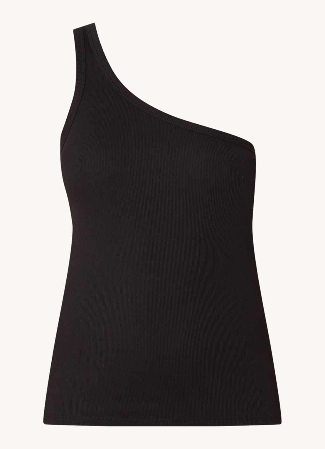 Modström Igor one shoulder top met ribstructuur en stretch - voorkant zwart