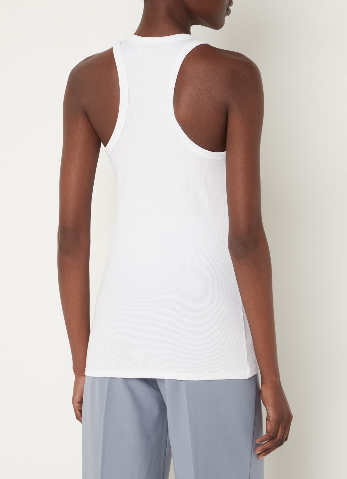 Modström Igor ribgebreide tanktop met stretch - achterkant wit