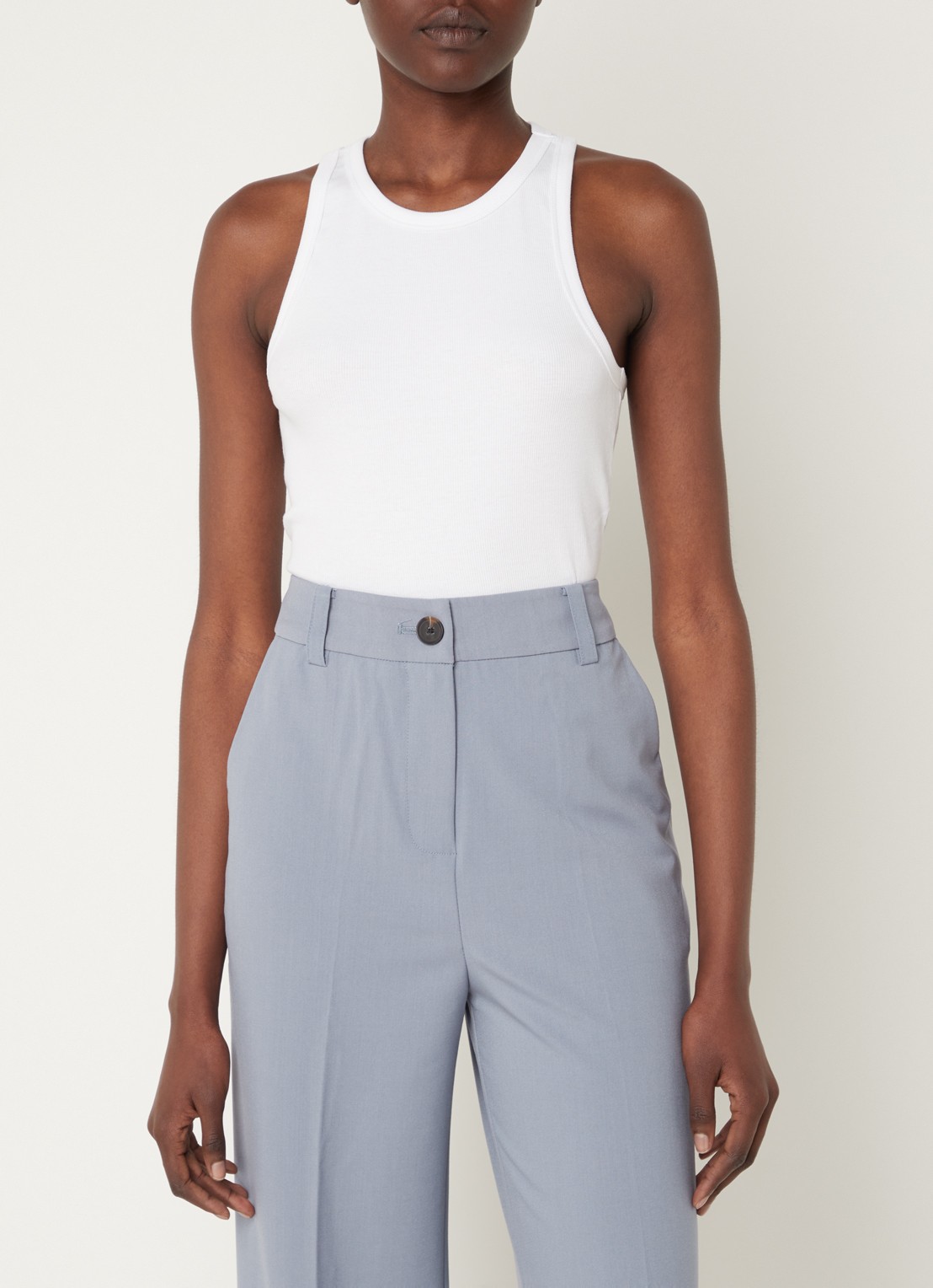 Modström Igor ribgebreide tanktop met stretch - detail 4 wit