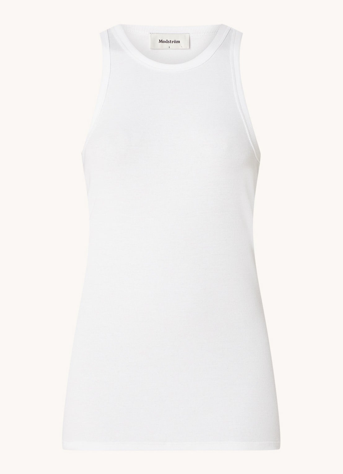 Modström Igor ribgebreide tanktop met stretch - voorkant 2 wit