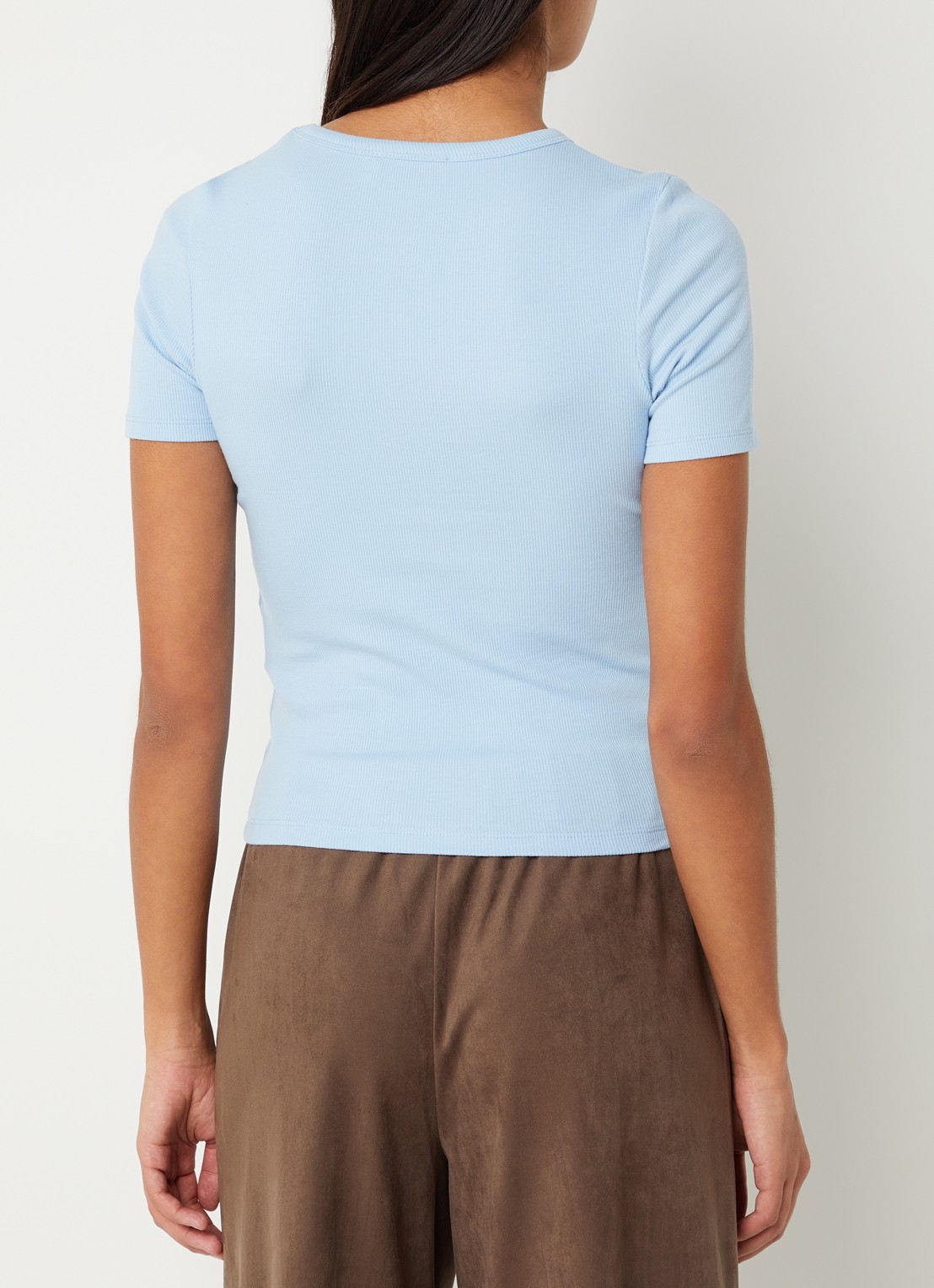 Modström Igor T-shirt met ribstructuur - achterkant aquablauw
