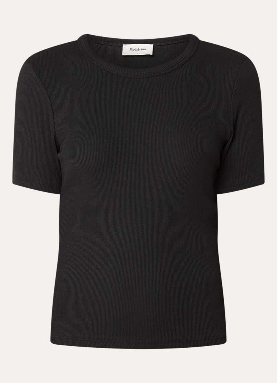 Modström Igor T-shirt met ribstructuur - voorkant 3 zwart
