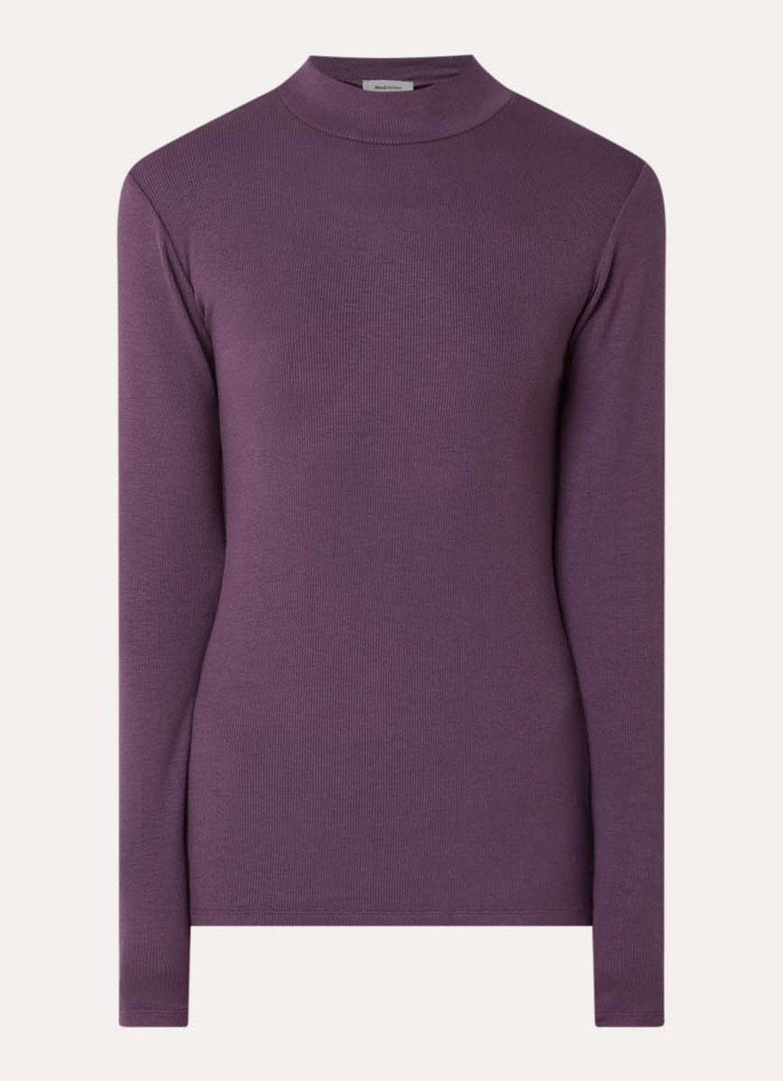 Modström Krown ribgebreide longsleeve met stretch - voorkant aubergine