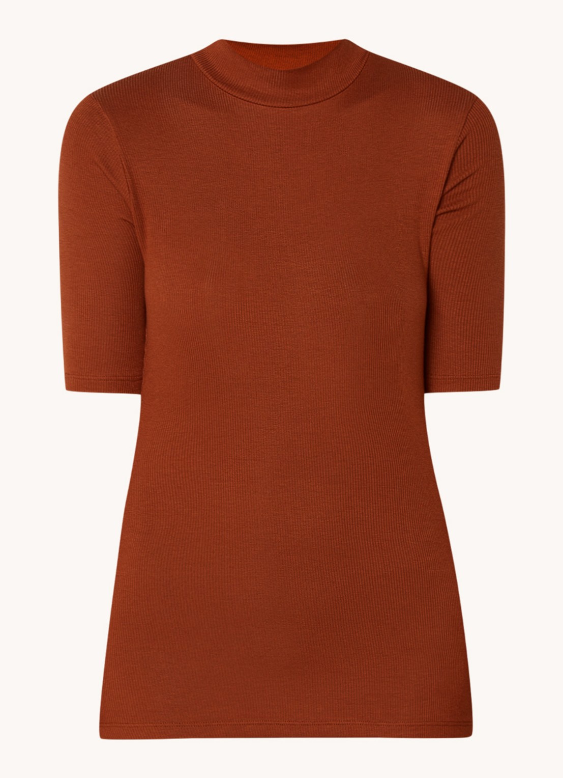 Modström Krown T-shirt met ribstructuur - voorkant 3 oranjebruin