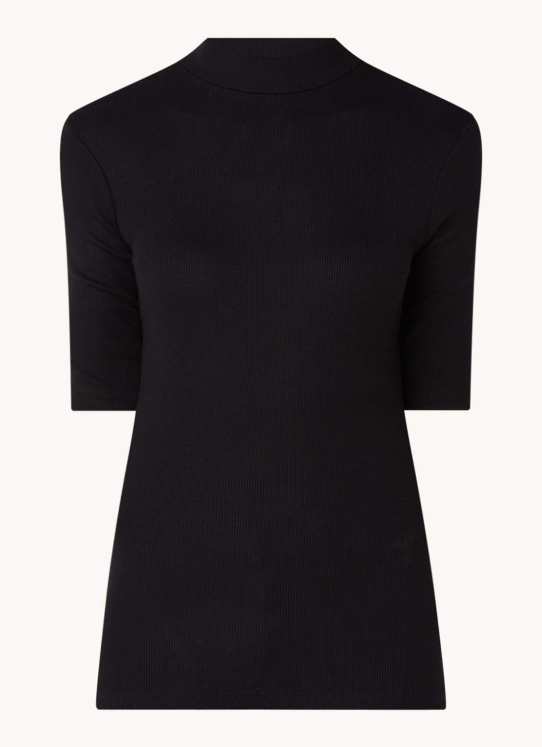 Modström Krown T-shirt met ribstructuur - voorkant zwart