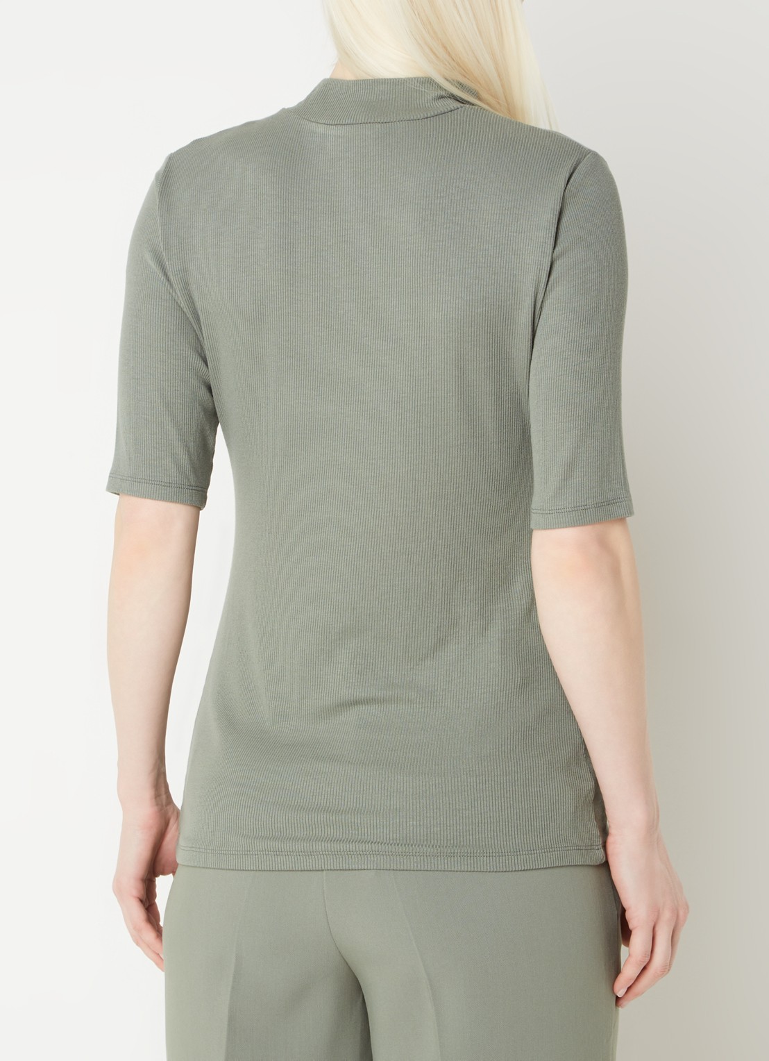 Modström Krown T-shirt met ribstructuur - achterkant 4 olijfgroen