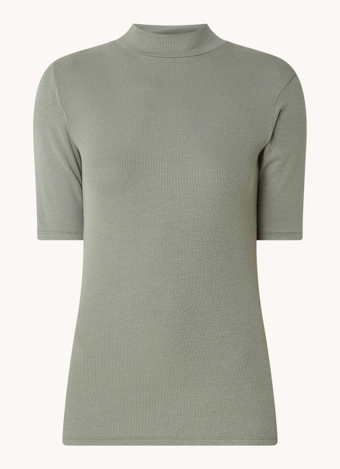 Modström Krown T-shirt met ribstructuur - voorkant 2 olijfgroen