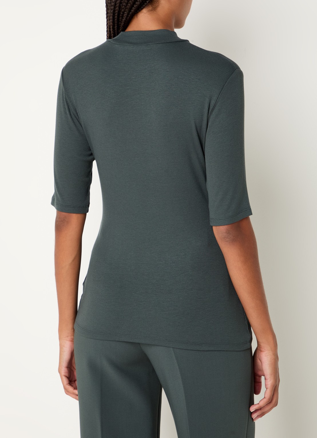 Modström Krown T-shirt met ribstructuur - achterkant 2 groen